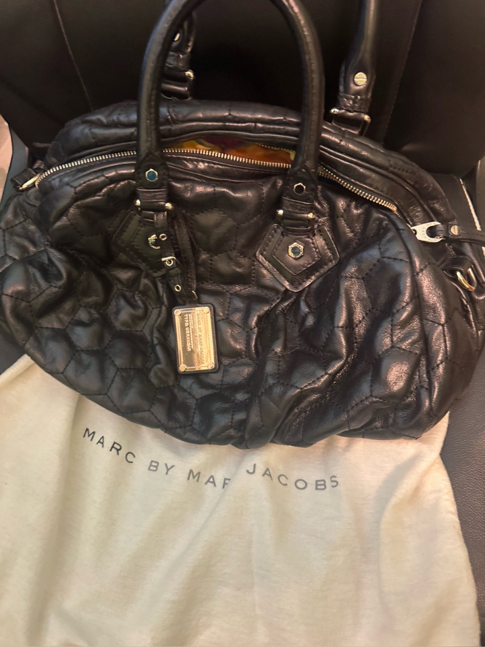 Vintage Marc by Marc Jacobs Quilted Classic Q Groovee Satchel Black Leather EUC